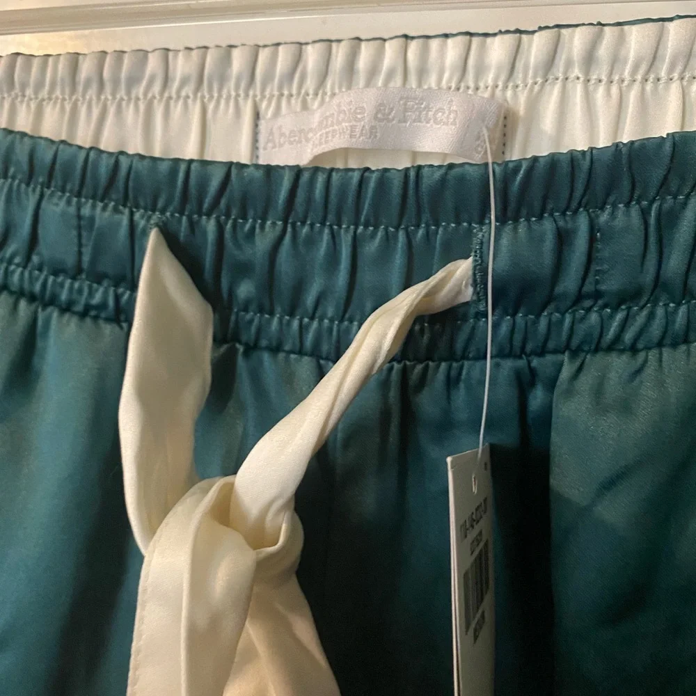 NWT! Abercrombie & Fitch Pajama Pant Satin Bottoms Green Medium - Picture 7 of 16